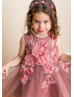 Beaded Mauve Lace Tulle High Low Flower Girl Dress